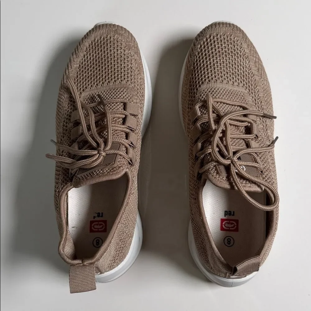 Neutral Knit Lace-Up Sneakers in Taupe